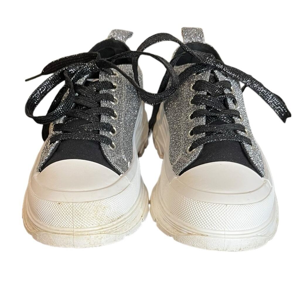 TRUE RELIGION Janis Black Glitter Chunky Sneaker Lace Up Women's Size‎ 6 - Picture 2 of 10